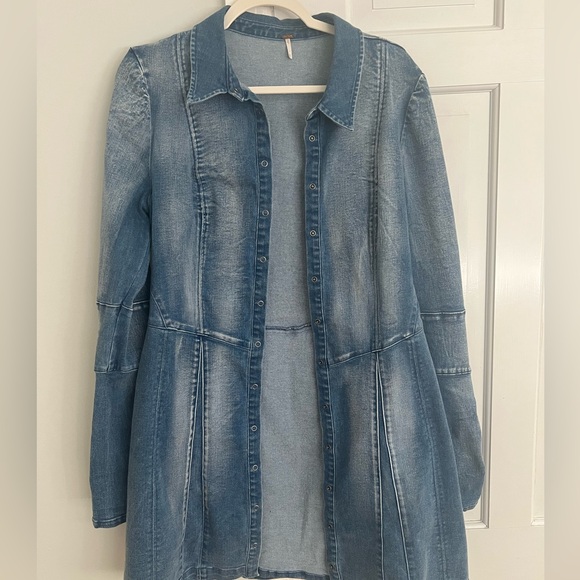 Free People Blue Long Sleeve Shirt Dress - Picture 9 of 16